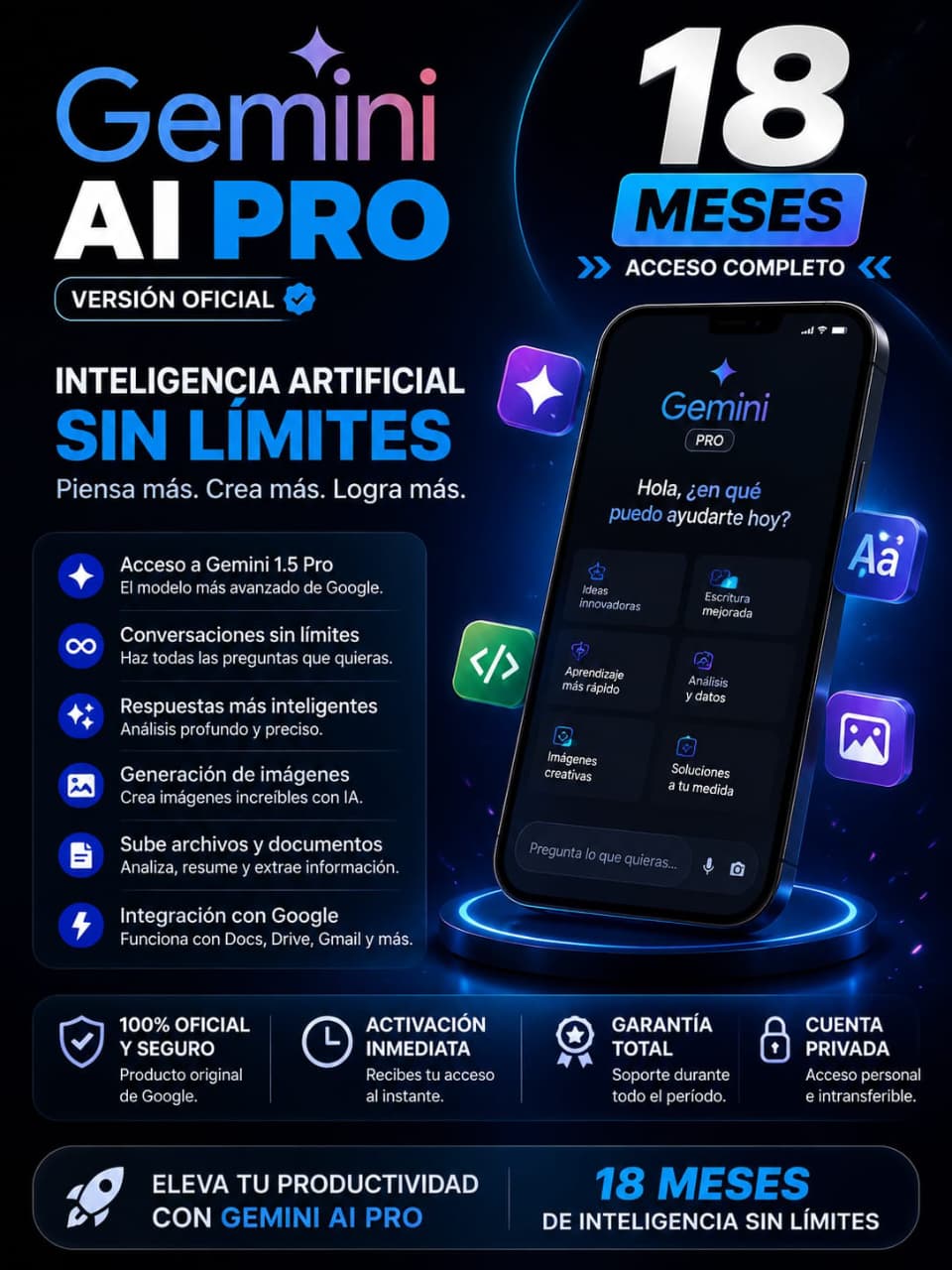 Gemini AI Pro 18 Meses - Cuenta Privada e Inteligencia Artificial