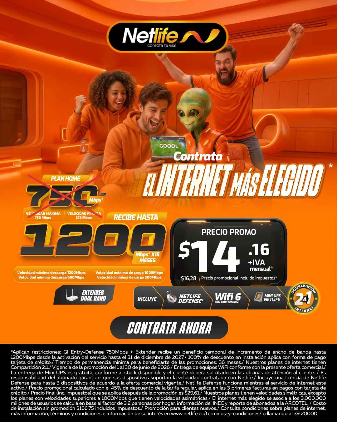 Internet para el hogar de hasta 1200 Mbps – Promoción Netlife