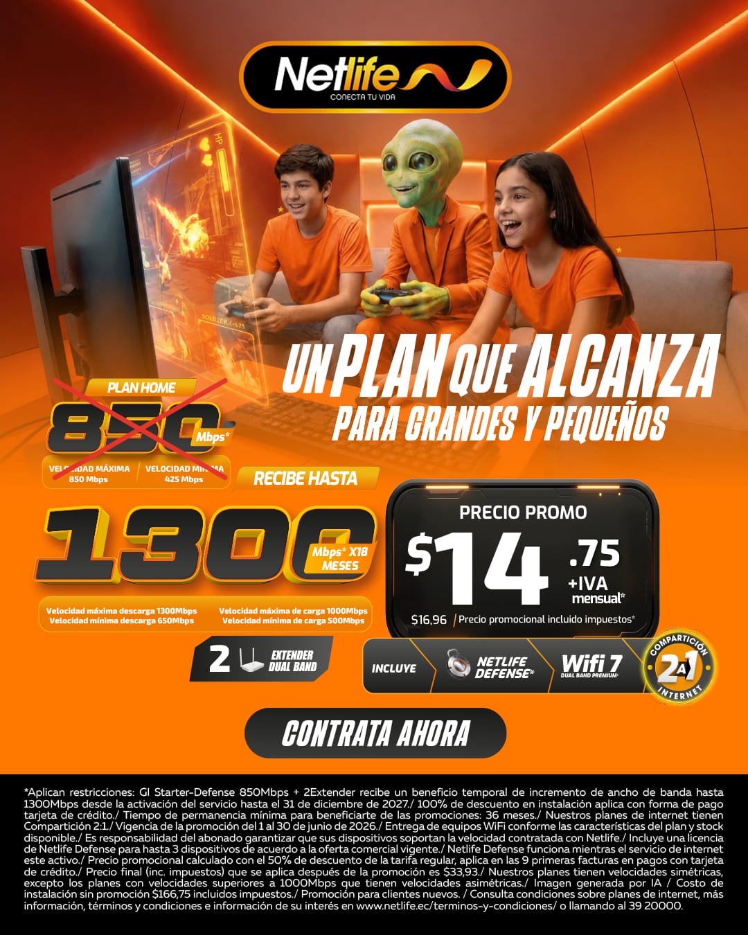 Internet Hogar 1300 Mbps – Promoción Netlife