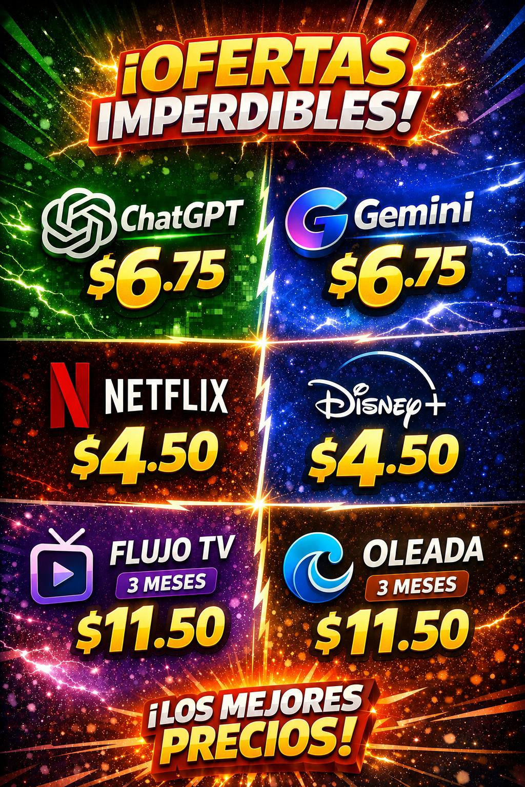 🔥 Cuentas Premium al Mejor Precio | ChatGPT, Netflix, Disney+, Gemini y Más 🔥