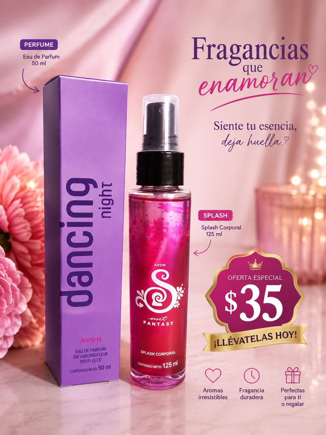 ✨ Perfume Dancing Night + Splash Sweet Fantasy Avon | Combo de Fragancias por solo $35