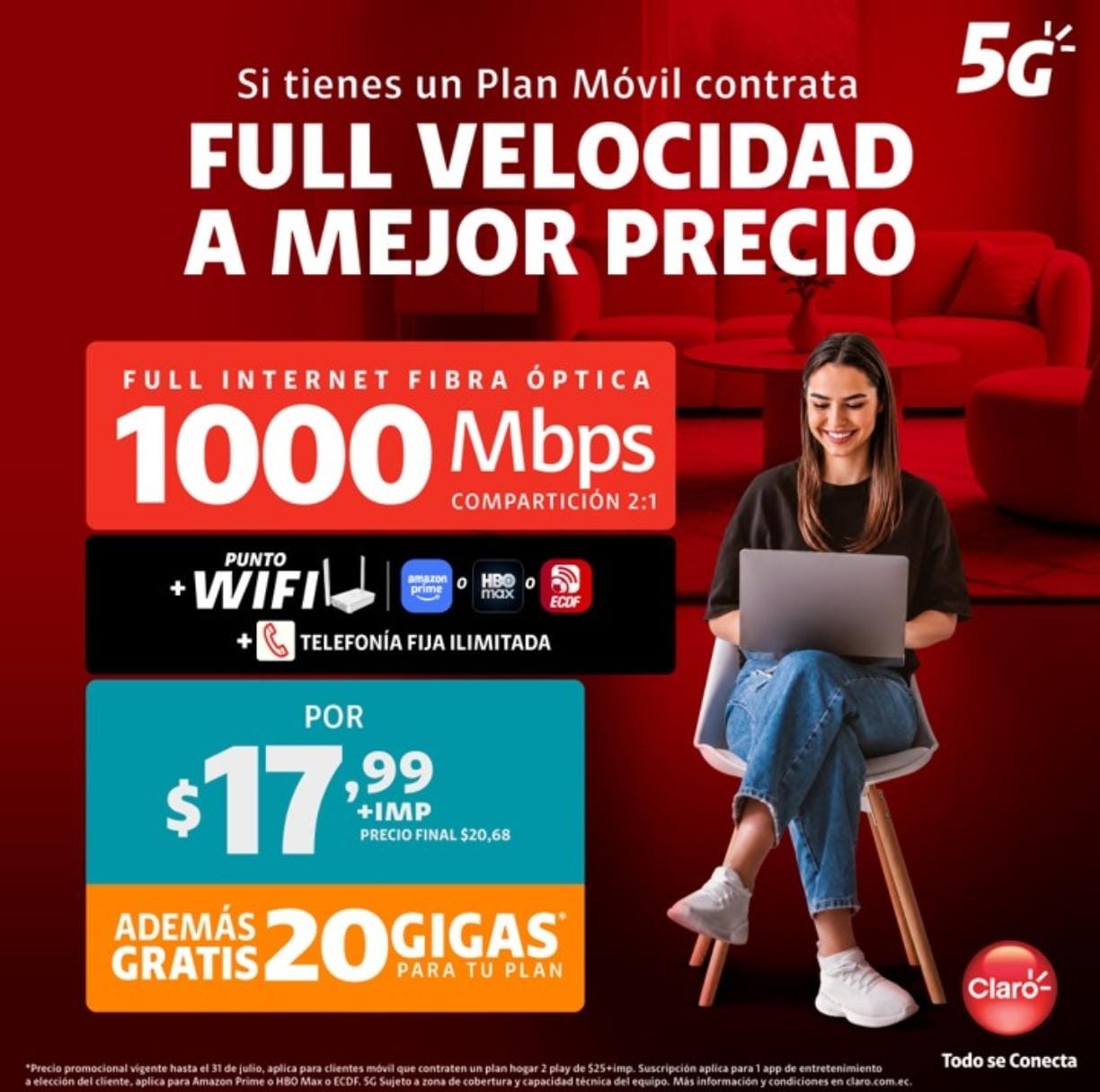 🔥 Internet Claro 550 Mbps + TV Cable + Telefonía Fija | Solo $24,70 al mes