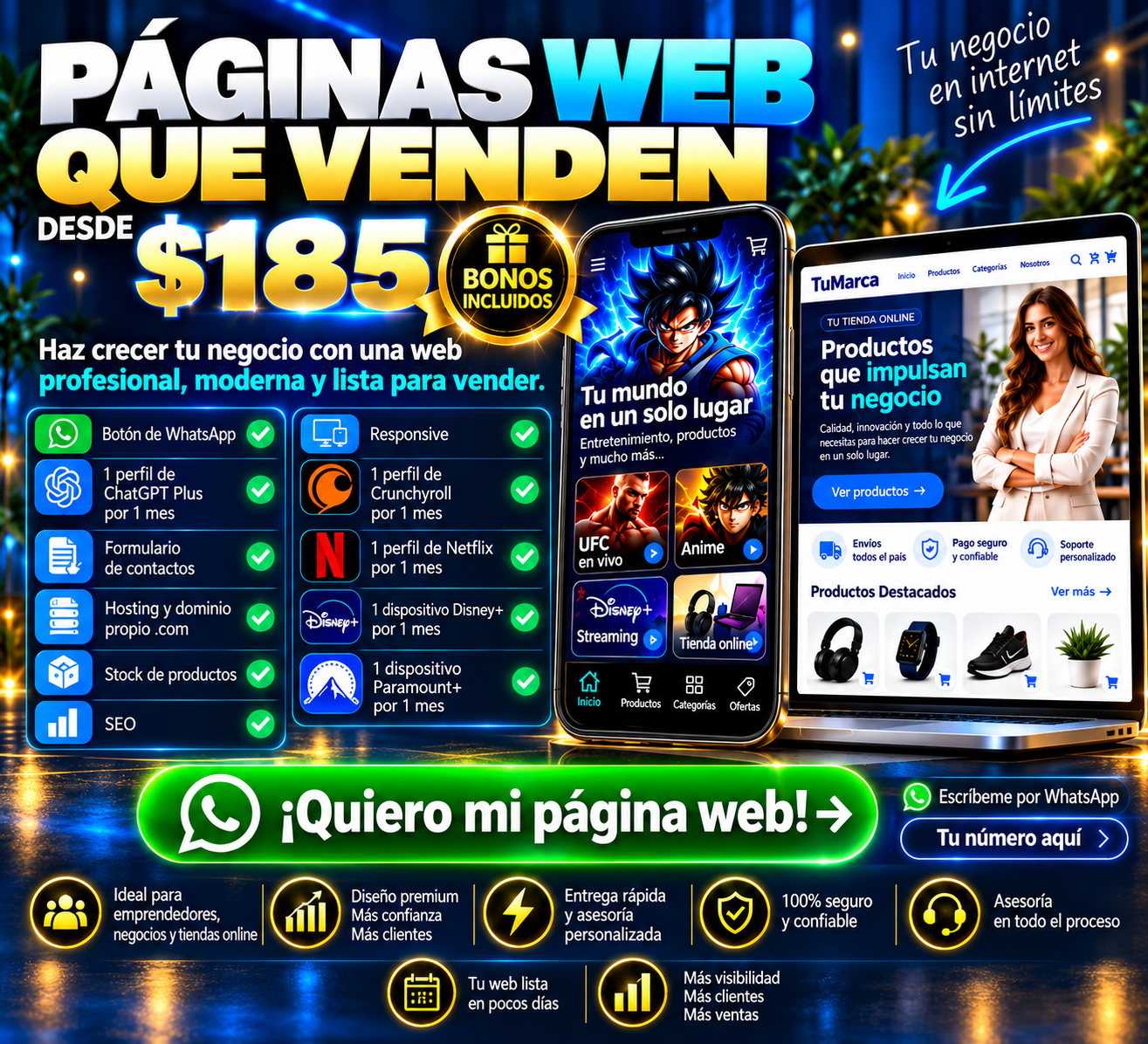 Página Web Profesional desde $185 | Dominio, Hosting, SEO